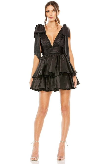 Ieena Duggal 11657 - Bow Shoulder Tiered Cocktail Dress Special Occasion Dress 0 / Black