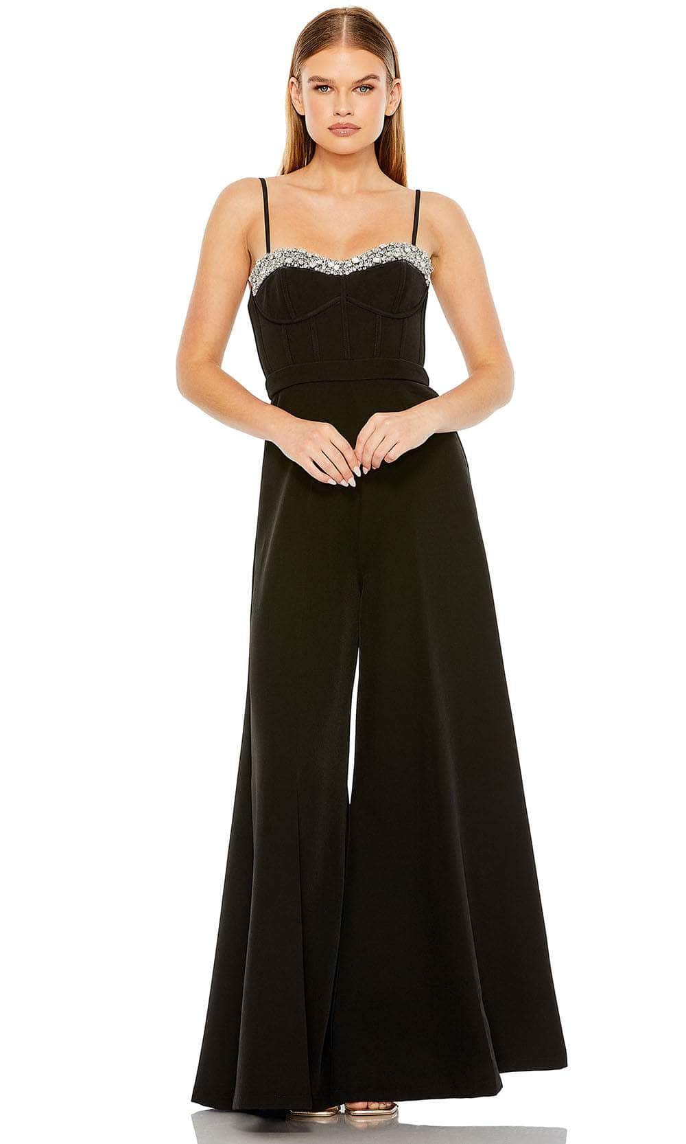 Ieena Duggal 11765 - Embellished Flared Jumpsuit Jumpsuit Formal Dresses 0 / Black
