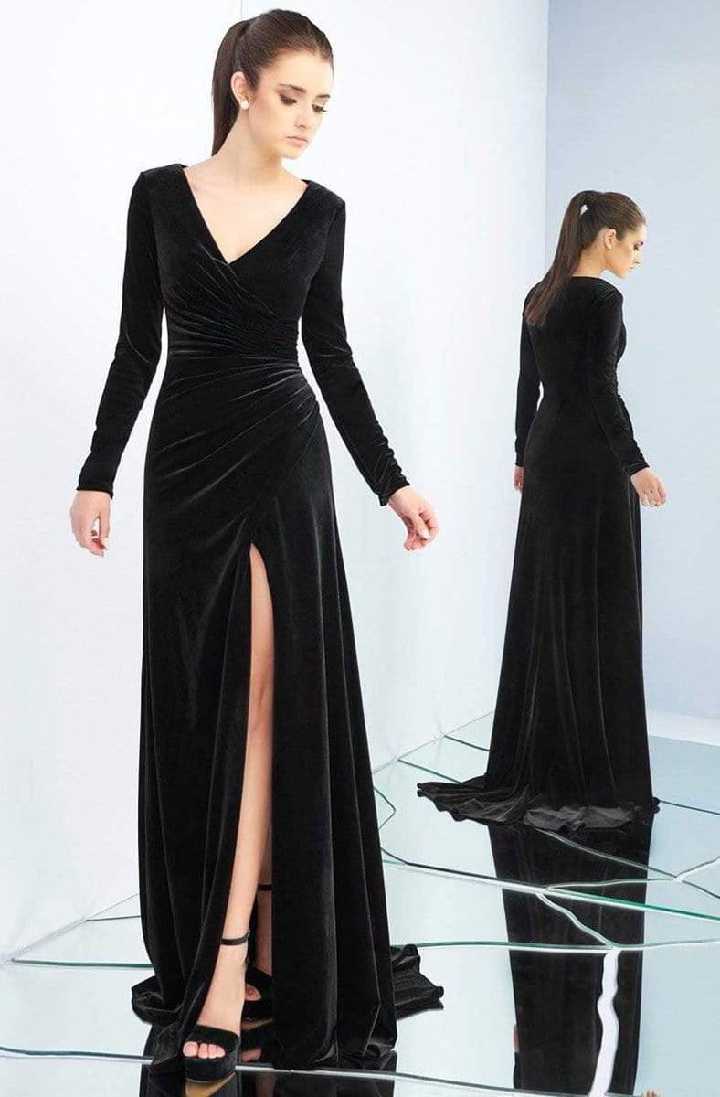Ieena Duggal - 26007I Long Sleeve Velvet Gown in Eggplant Special Occasion Dress