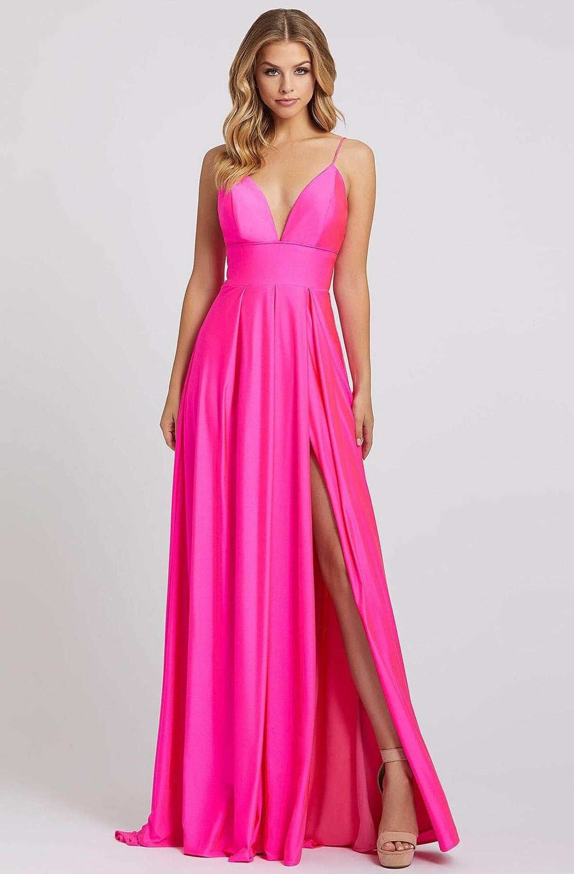 Ieena Duggal - 26165I V Neck A-Line Gown Evening Dresses 0 / Electric Pink