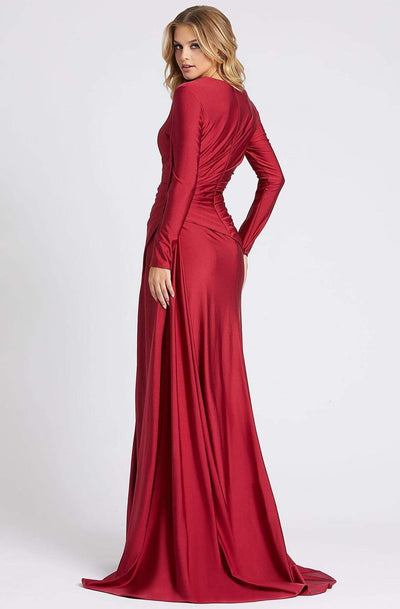 Ieena Duggal - 26250I Long Sleeved High Slit V-Neck Satin Gown Evening Dresses