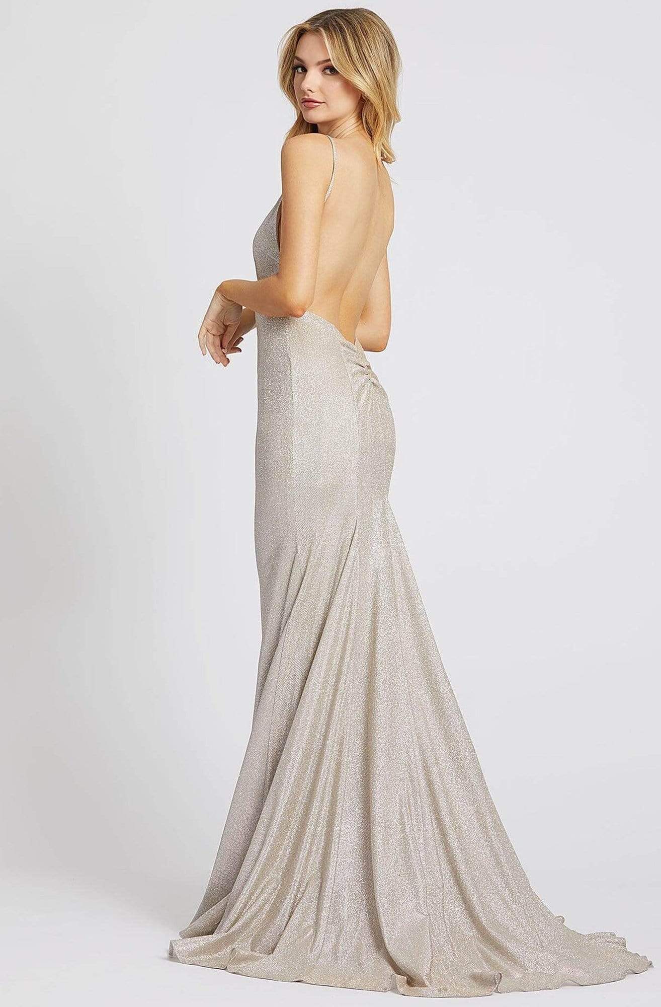 Ieena Duggal - 26330I Scoop Neck Backless Mermaid Gown in Silver Evening Dresses