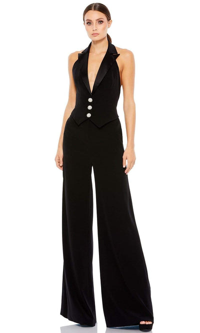 Ieena Duggal - 2643 Halter Tuxedo Bodice Jumpsuit Prom Dresses 0 / Jet Black