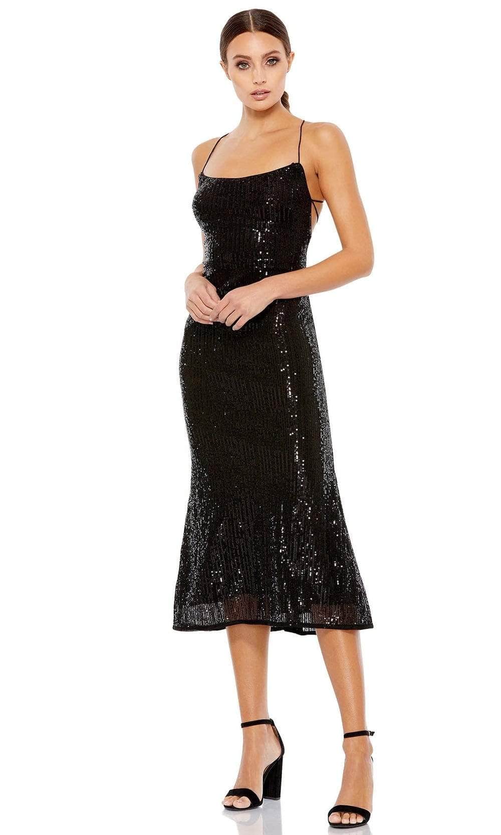 Ieena Duggal - 26480 Fitted Bodice Sequin Midi Dress Cocktail Dresses 0 / Black