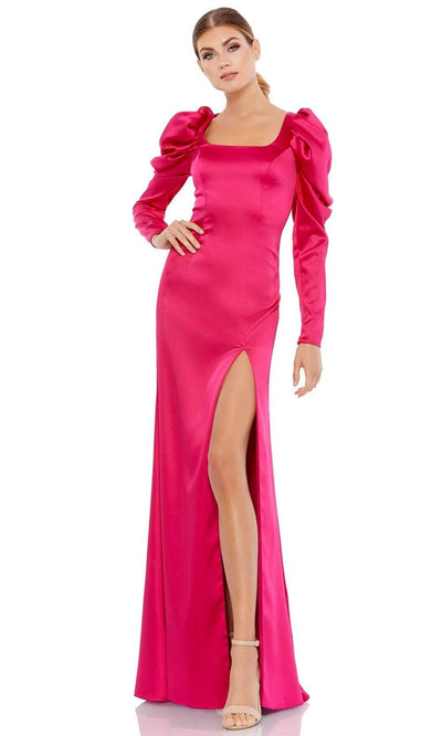 Ieena Duggal - 26520 Puff Long Sleeve Square Neck Long Evening Gown Evening Dresses 0 / Magenta