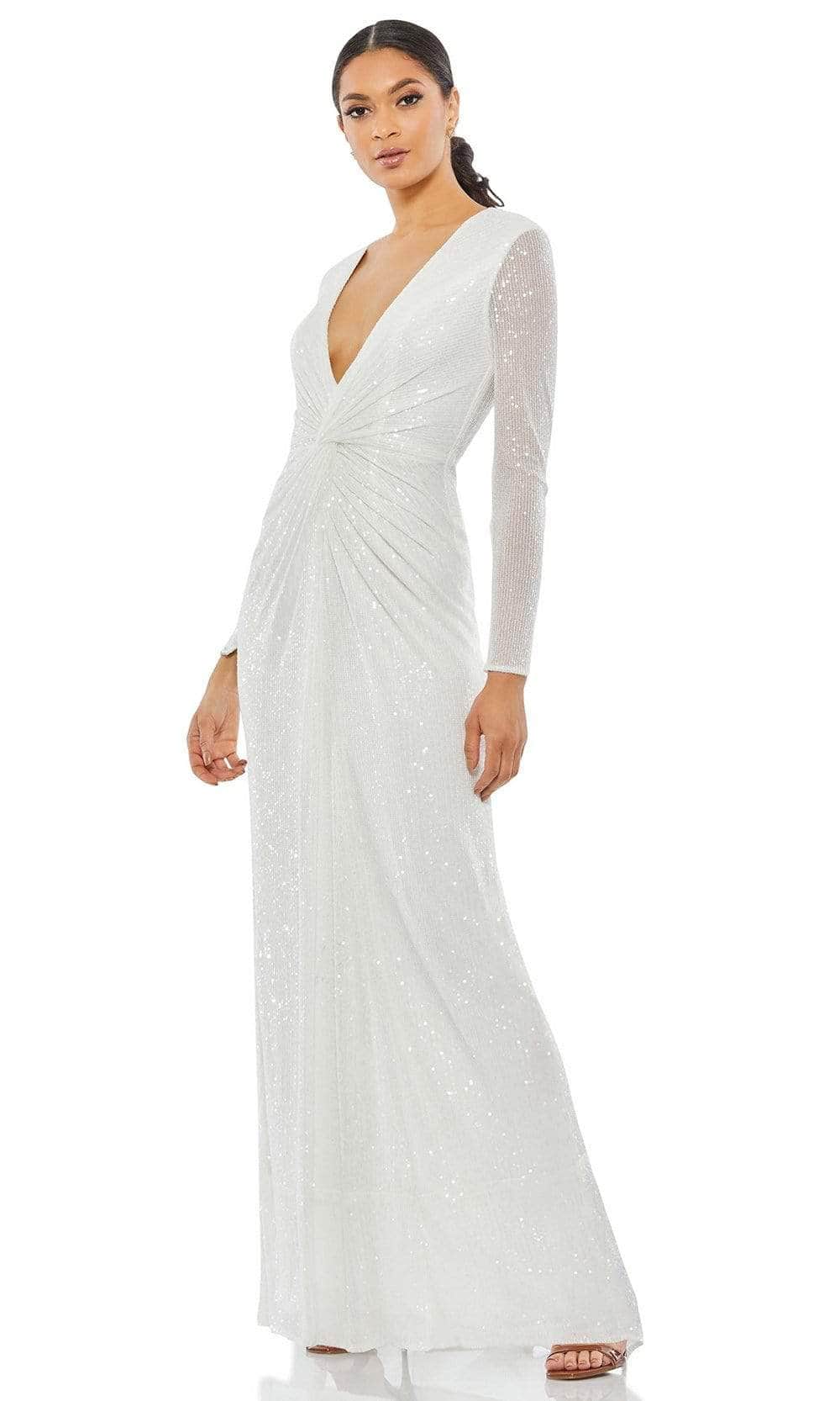 Ieena Duggal - 26552I Sequined Gown Evening Dresses 0 / White