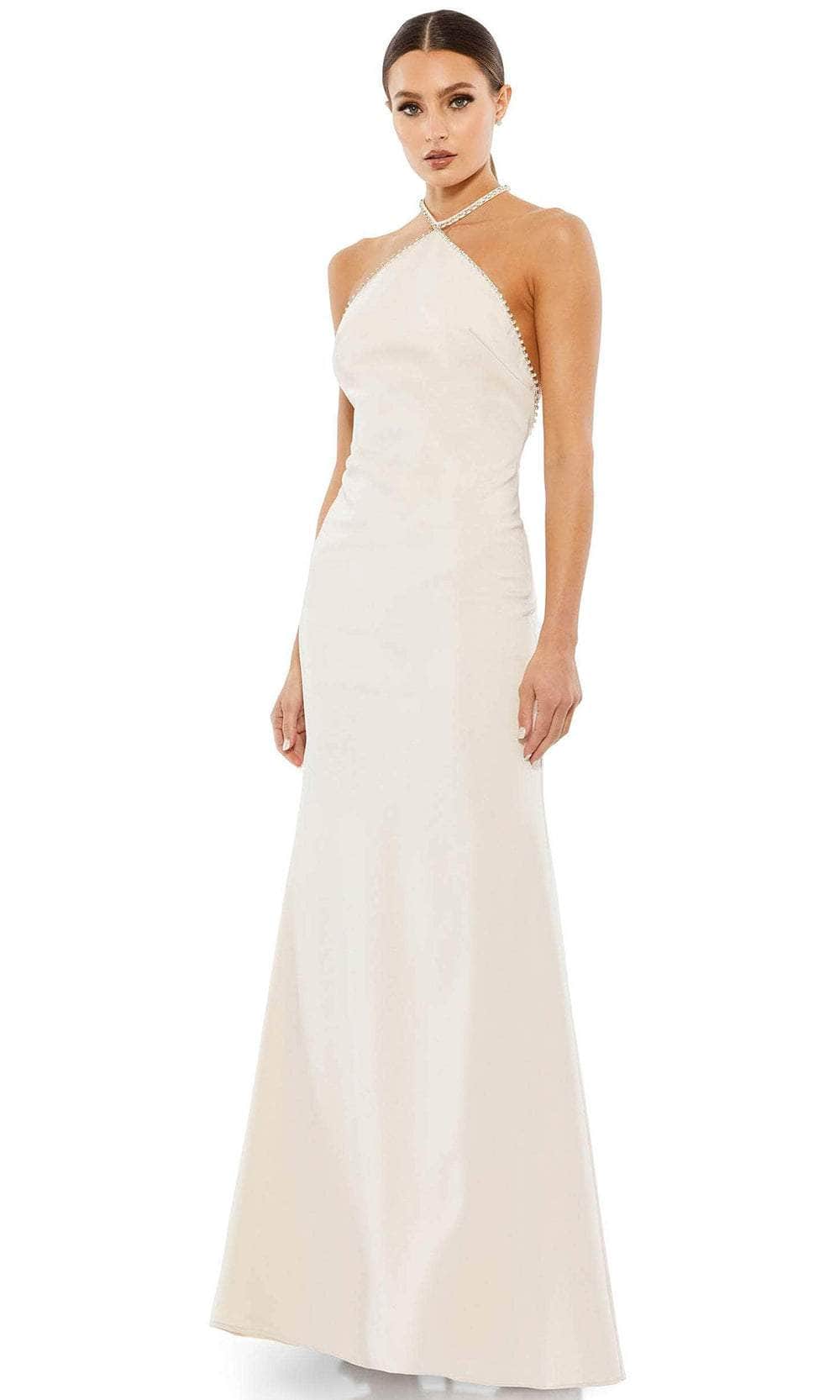 Ieena Duggal 26580 - Rhinestone Accented Halter Neckline Formal Dress Special Occasion Dress 0 / Porcelain