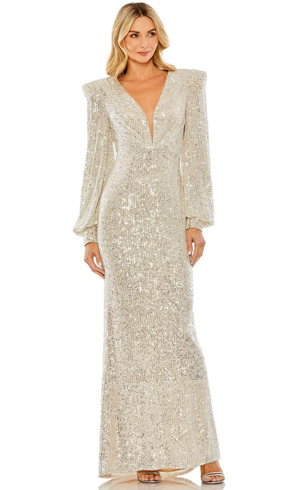 Ieena Duggal 26722 - Puff Sleeves Sheath Evening Dress Special Occasion Dresses 4 / Nude Silver