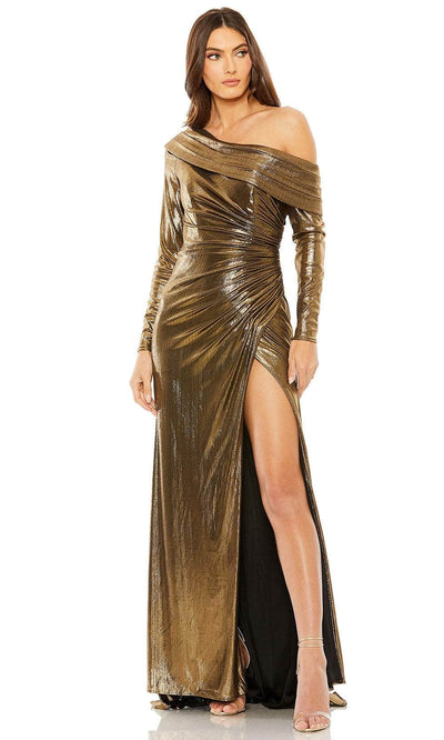 Ieena Duggal 27175 - Asymmetric Metallic Evening Gown Evening Dresses 2 / Antique Gold