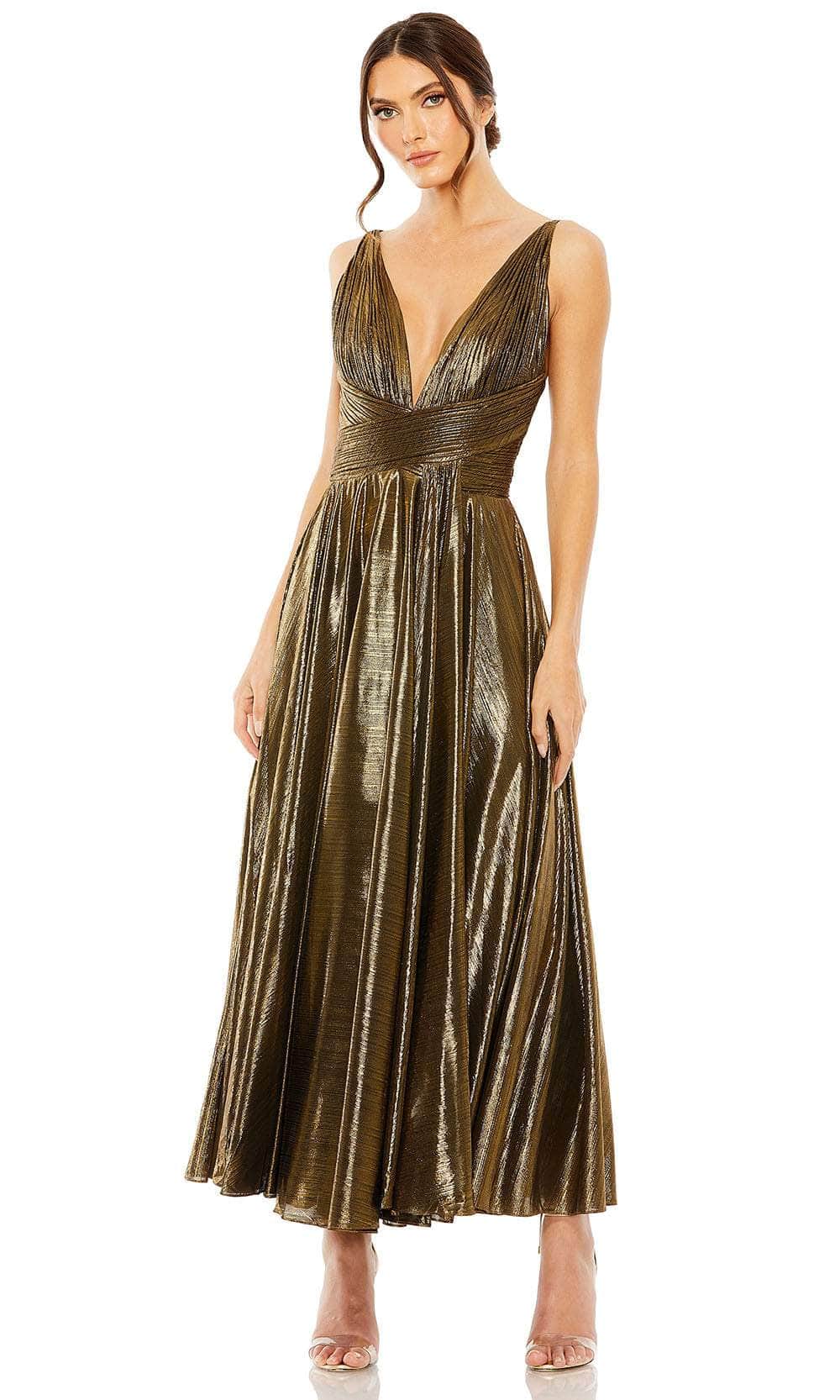 Ieena Duggal 30761 - Pleated Metallic Prom Gown Prom Dresses 14W / Antique Gold