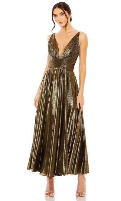 Ieena Duggal 30761 - Pleated Metallic Prom Gown Prom Dresses 14W / Antique Gold
