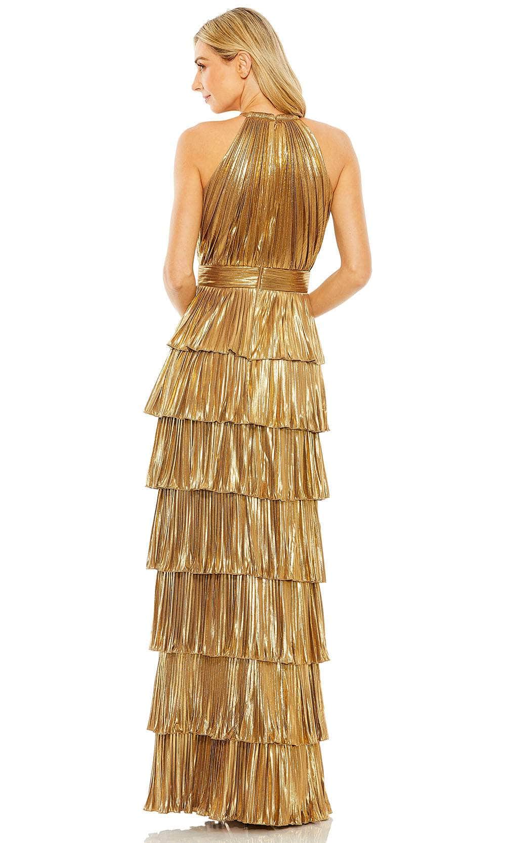 Ieena Duggal 30763 - Long Metallic Jersey Sheath Dress - Pleated, Sleeveless, High Slit, Tiered, Ruffled, Full Length, Full Back, Back Zipper ADASA Ieena Duggal 30763 - Long Metallic Jersey Sheath Dress - Pleated, Sleeveless, High Slit, Tiered, Ruffled, Full Length, Full Back, Back Zipper ADASA