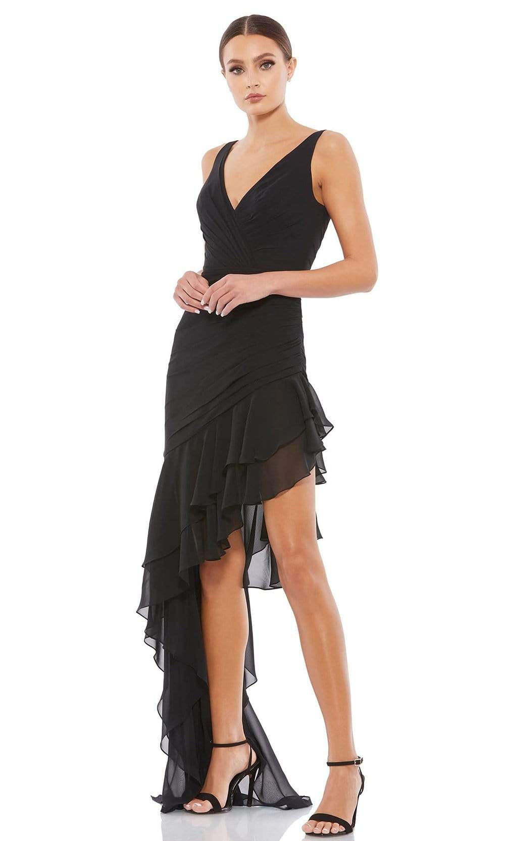 Ieena Duggal - 49487I Sleeveless Asymmetrical Hem Gown Special Occasion Dress 0 / Black