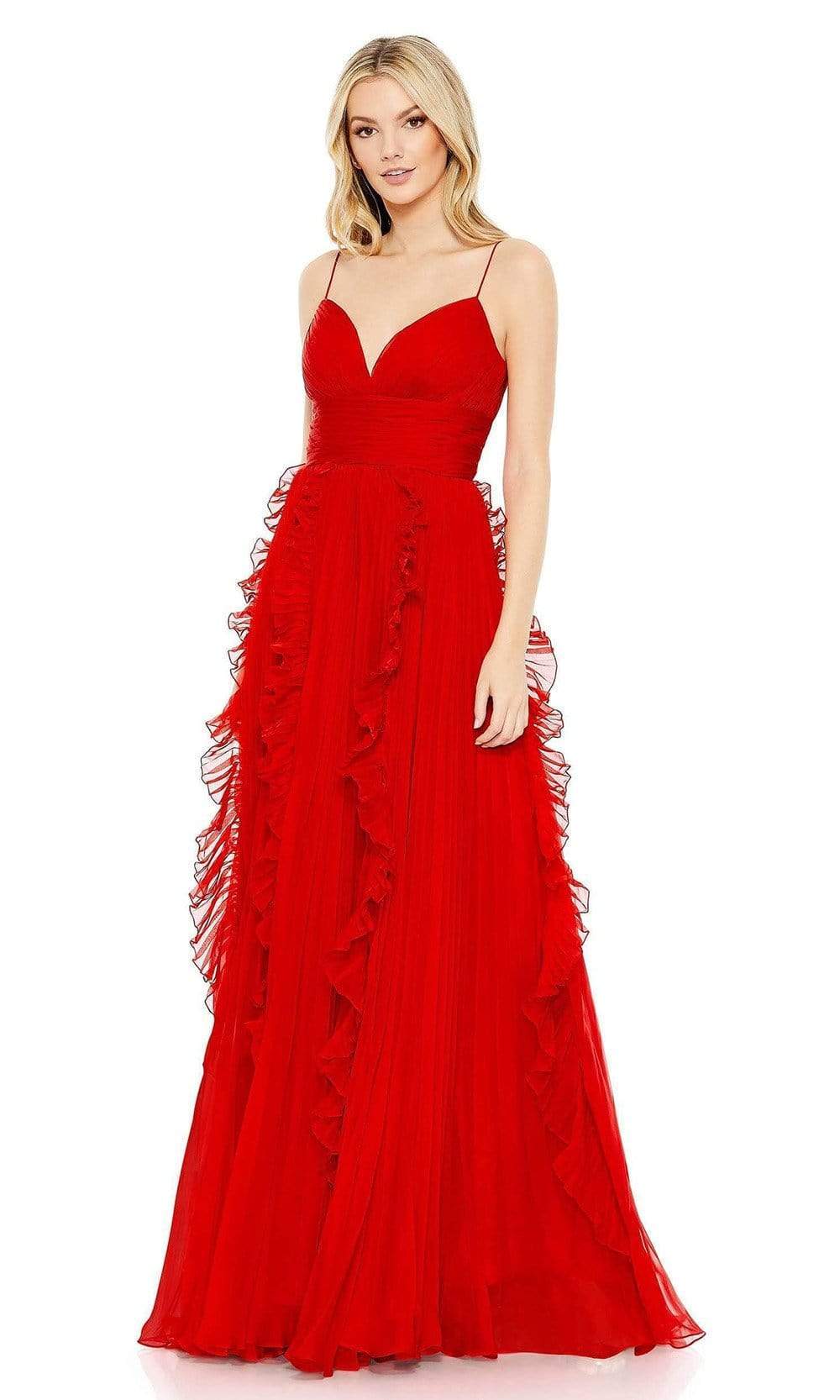 Ieena Duggal - 49533 Ruffle Trimmed A-Line Gown Special Occasion Dress 0 / Red