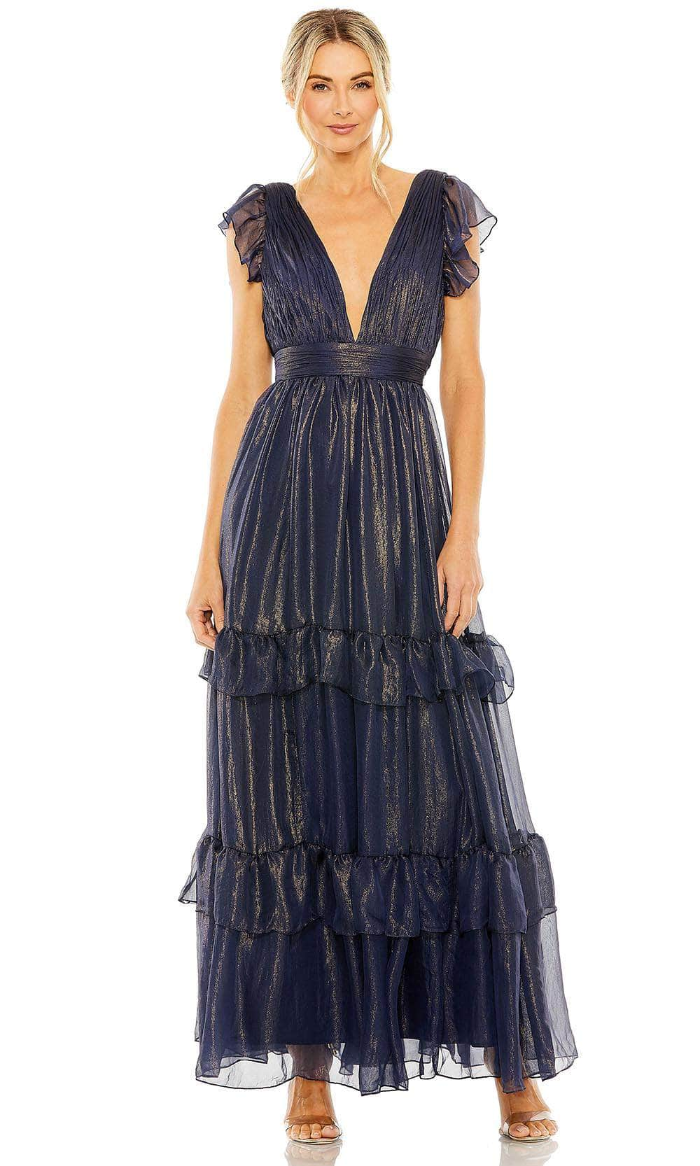 Ieena Duggal 49742 - Tiered Flutter Sleeves A-line Dress Midnight