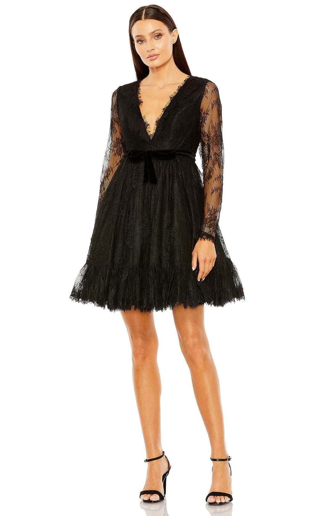 Ieena Duggal 49794 - V-Neck Cocktail Dress 0 /  Black