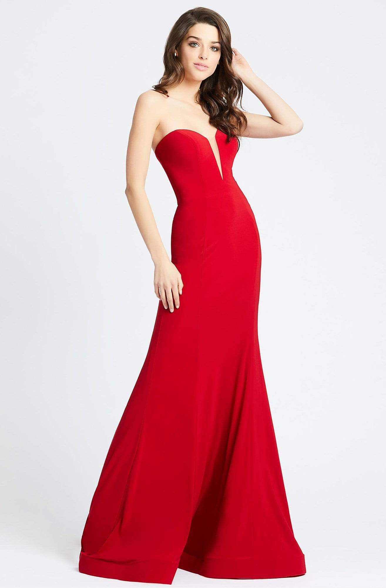 Ieena Duggal - 55233I Plunging Sweetheart Illusion Evening Gown in Red Special Occasion Dress 0