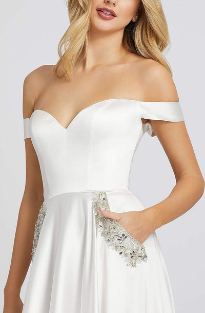 Ieena Duggal - 55273I Off Shoulder Satin Gown with Beaded Pockets Prom Dresses