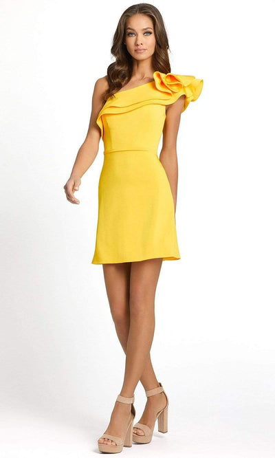 Ieena Duggal - 55286 Ruffle Flounce One Shoulder Fitted Short Dress Cocktail Dresses 0 / Lemon