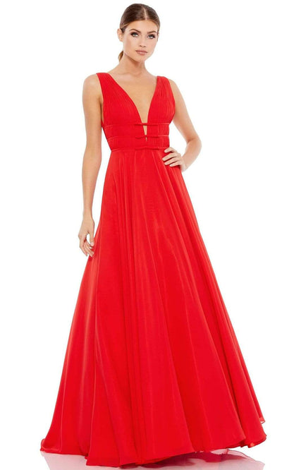 Ieena Duggal - 55379 Deep V Neck Ballgown Ball Gowns 0 / RED