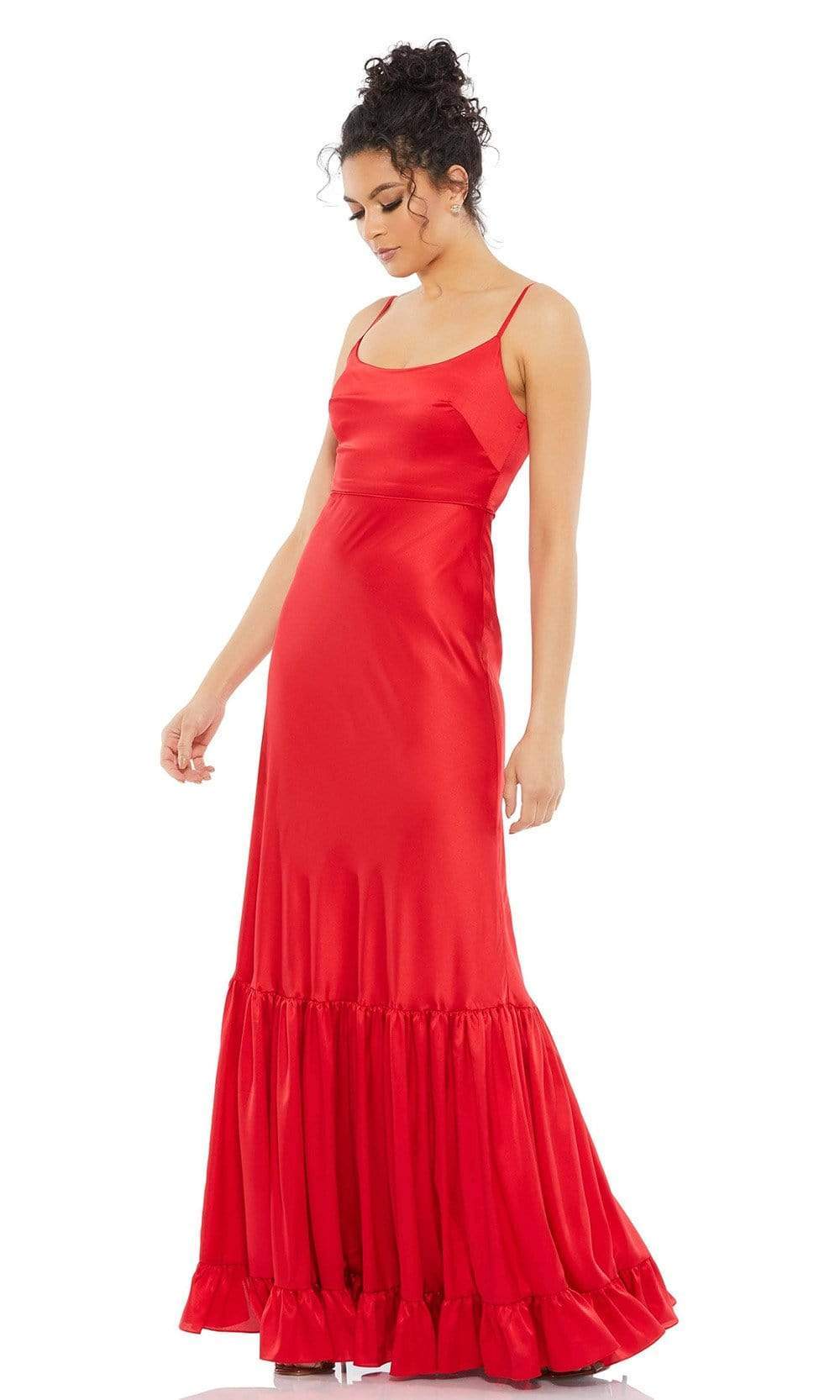Ieena Duggal - 55381I Spaghetti Strap Scoop Neck Satin Dress Evening Dresses 0 / Red