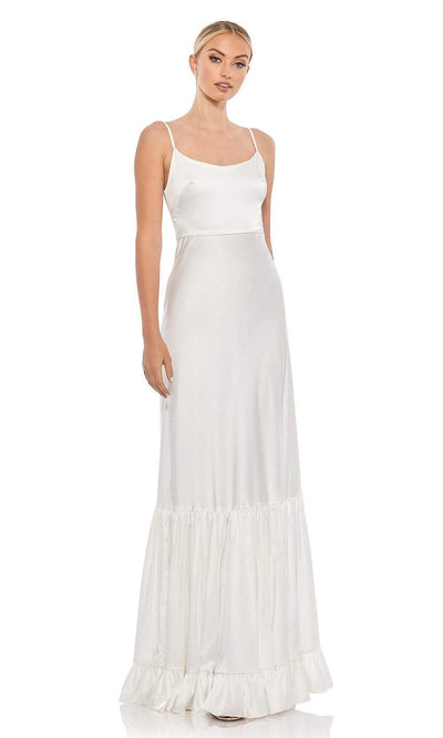 Ieena Duggal - 55381I Spaghetti Strap Scoop Neck Satin Dress Evening Dresses 0 / White