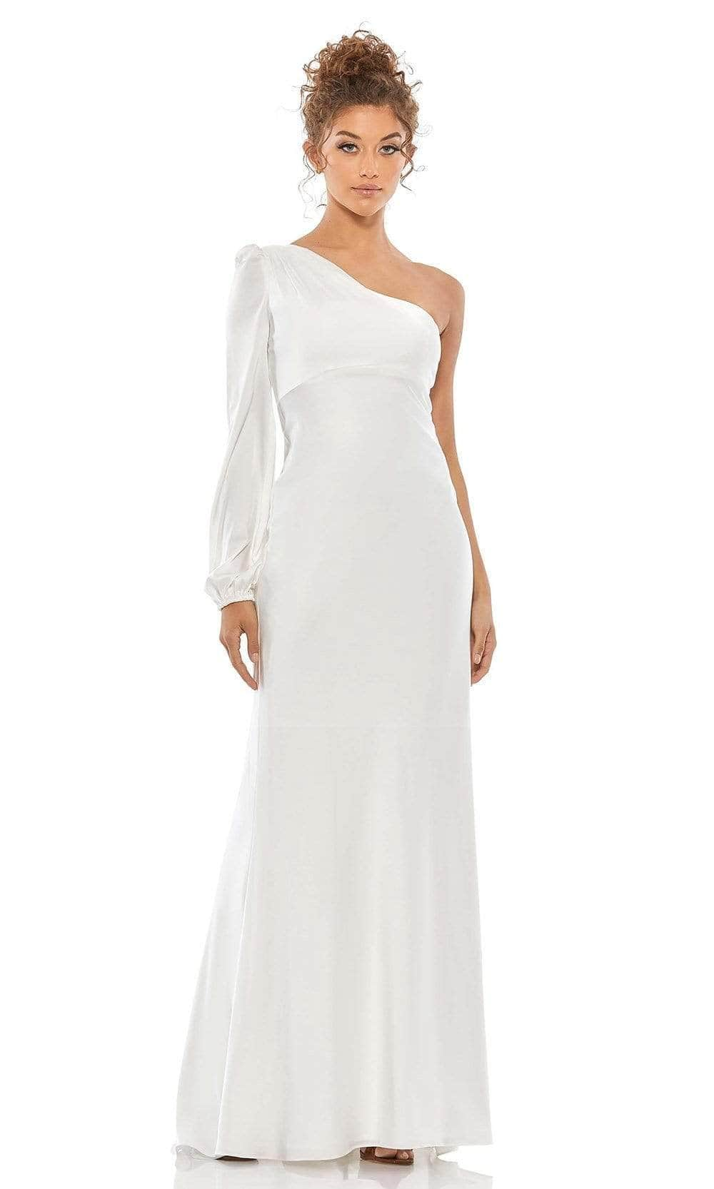 Ieena Duggal - 55401I One Shoulder Satin Gown Evening Dresses 0 / White