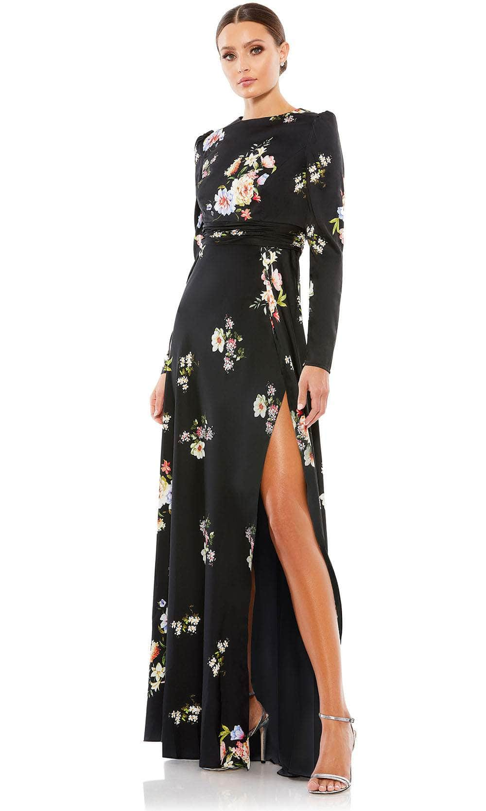 Ieena Duggal 55622 - Floral Printed Long Sleeve Prom Dress Mother of the Bride Dresses 2 / Black Multi