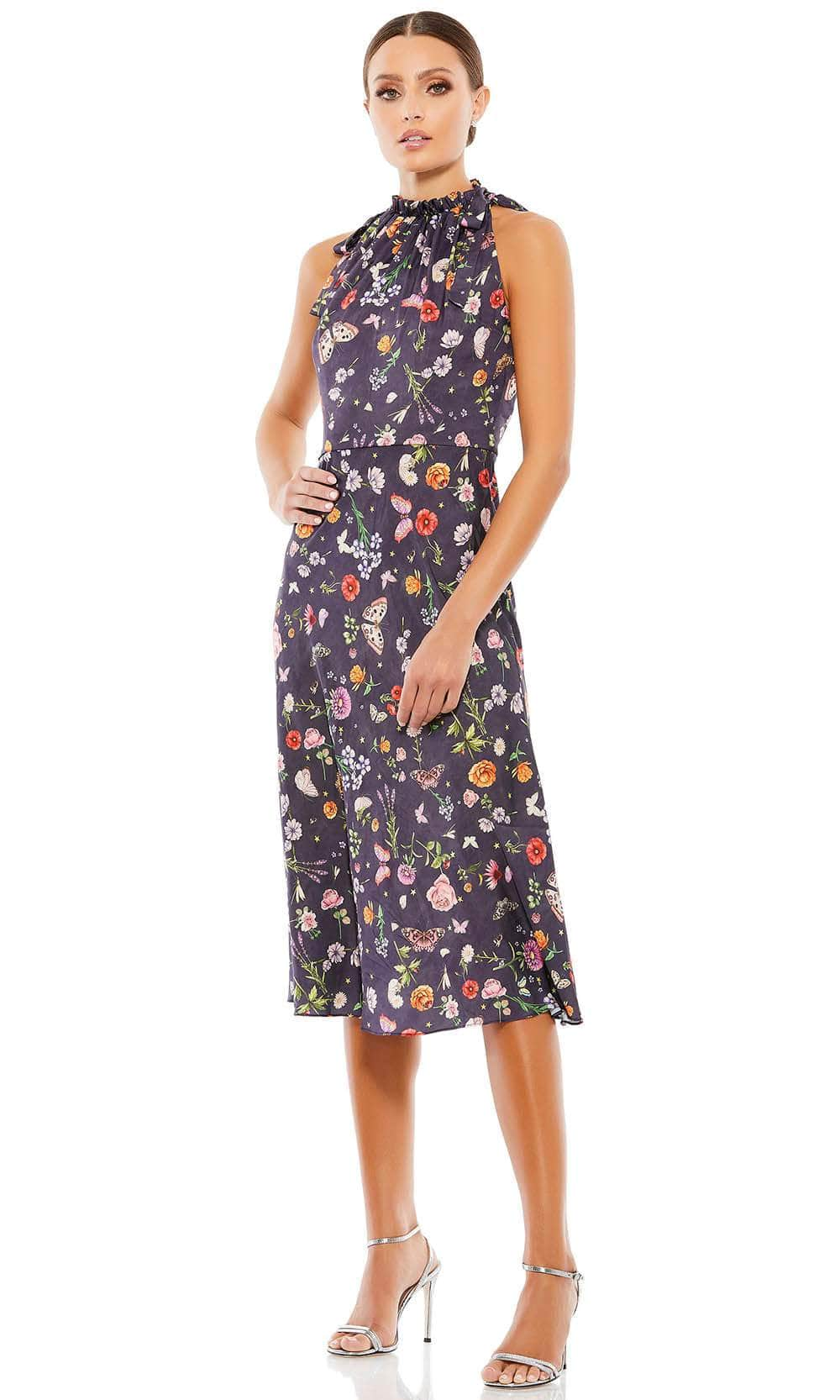 Ieena Duggal 55629 - Floral Print Halter Cocktail Dress Special Occasion Dress 0 / Plum Floral