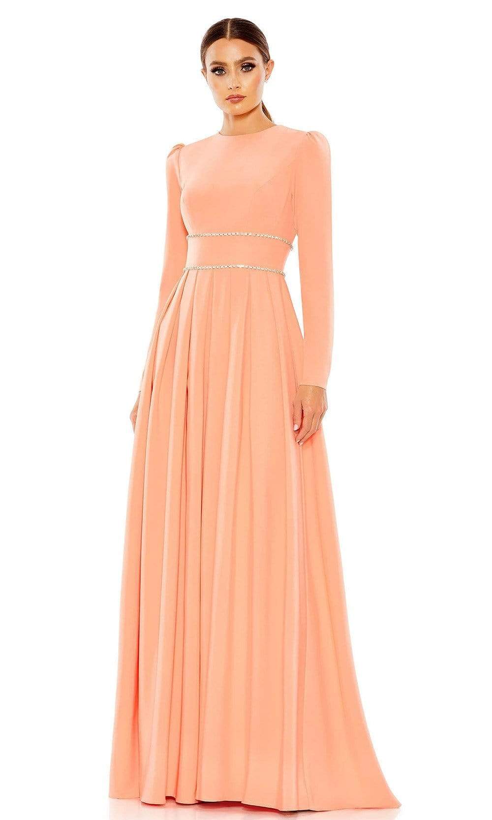 Ieena Duggal - 55705 Long Sleeve Jeweled A-Line Dress Mother of the Bride Dresses 2 / Peach