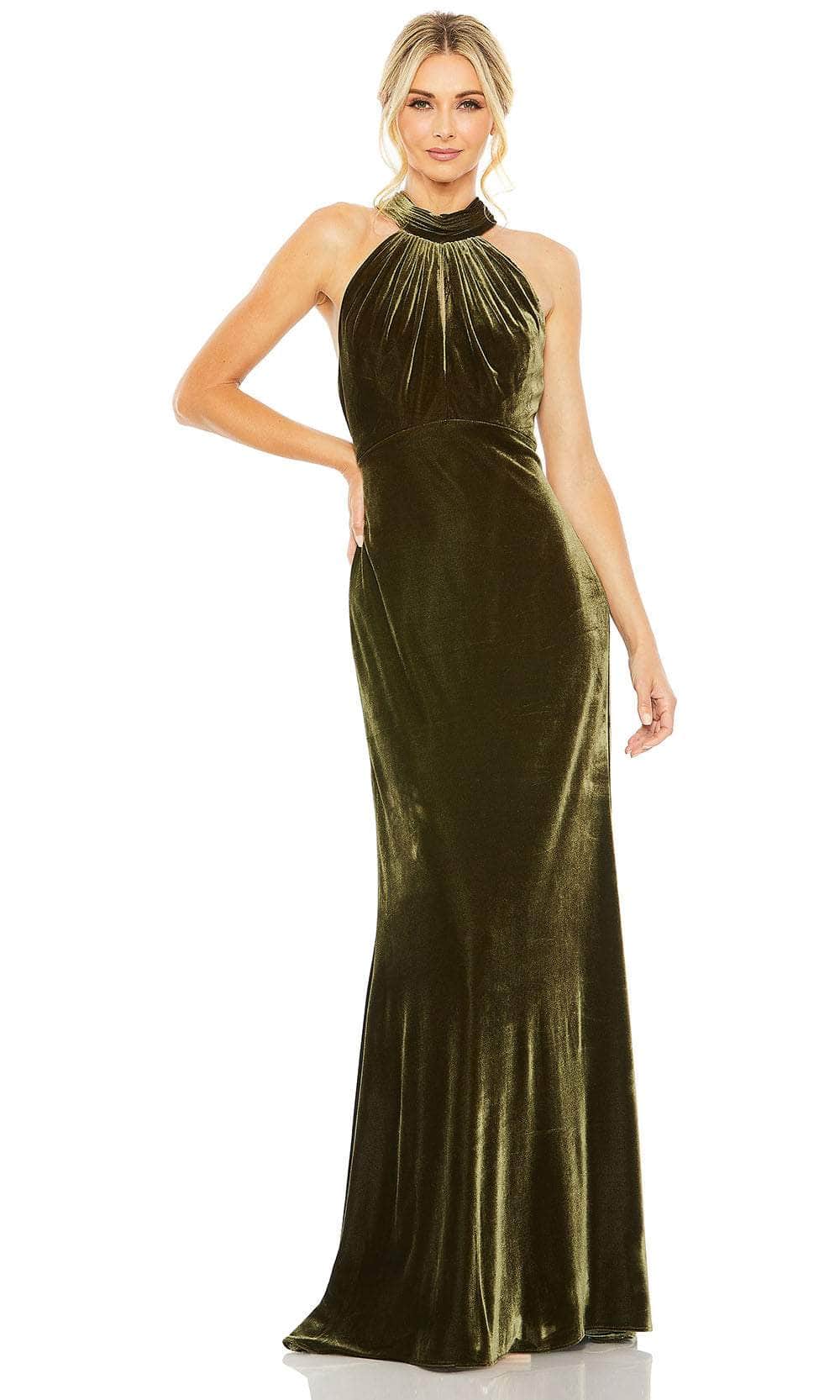 Ieena Duggal 55954 - Long Velvet Sheath Dress - Sleeveless, Ruched, Front Keyhole, Cutout Back, Concealed Back Zipper, Sweep Train ADASA Ieena Duggal 55954 - Long Velvet Sheath Dress - Sleeveless, Ruched, Front Keyhole, Cutout Back, Concealed Back Zipper, Sweep Train ADASA