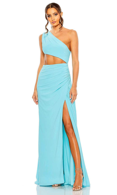 Ieena Duggal 55975 - Asymmetric Neck Cutout Evening Gown Special Occasion Dress 0 / Powder Blue