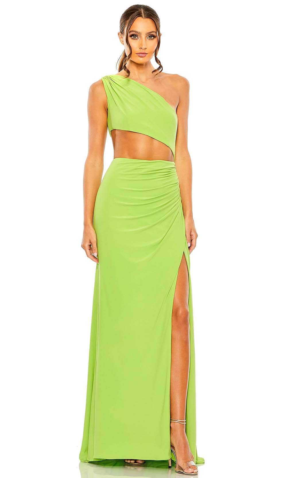 Ieena Duggal 55975 - Asymmetric Neck Cutout Evening Gown Special Occasion Dress 0 / Spring Green