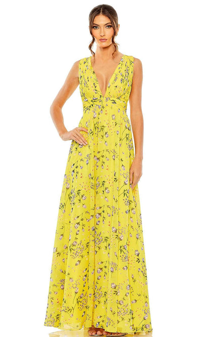 Ieena Duggal 56011 - Sleeveless Floral Long Dress Prom Dresses 2 / Yellow Multi