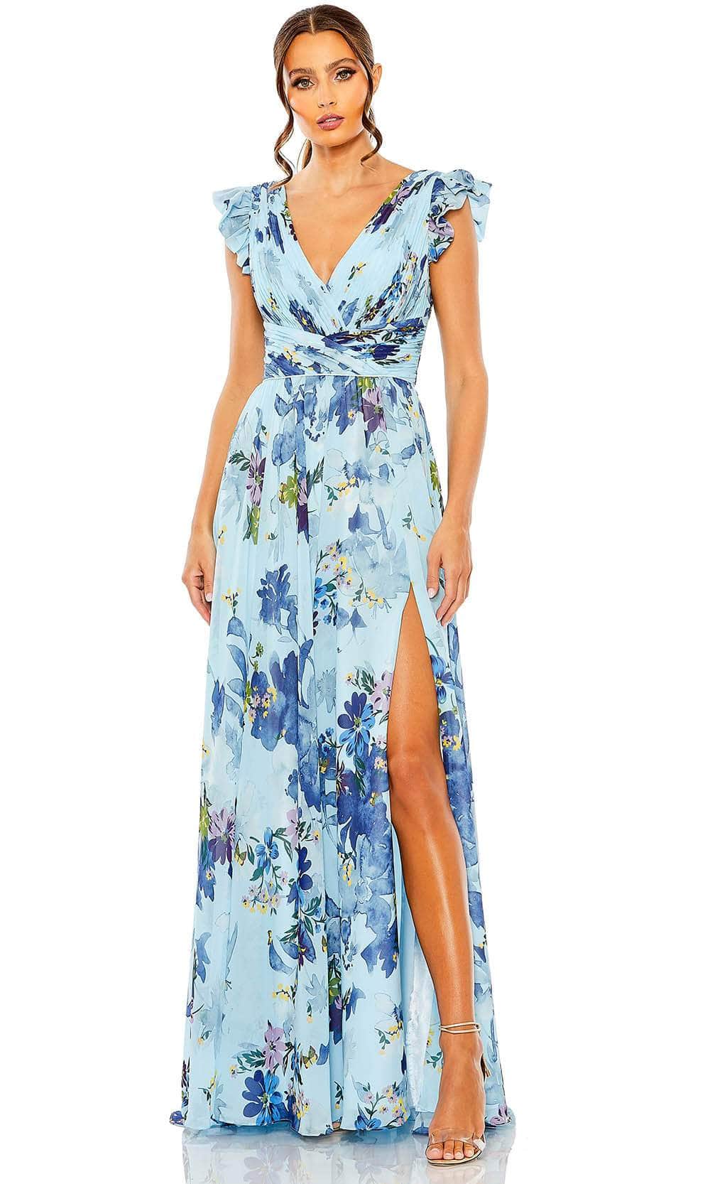 Ieena Duggal 56012 - Floral Print V-Neck Evening Dress Special Occasion Dress 2 / Blue Multi