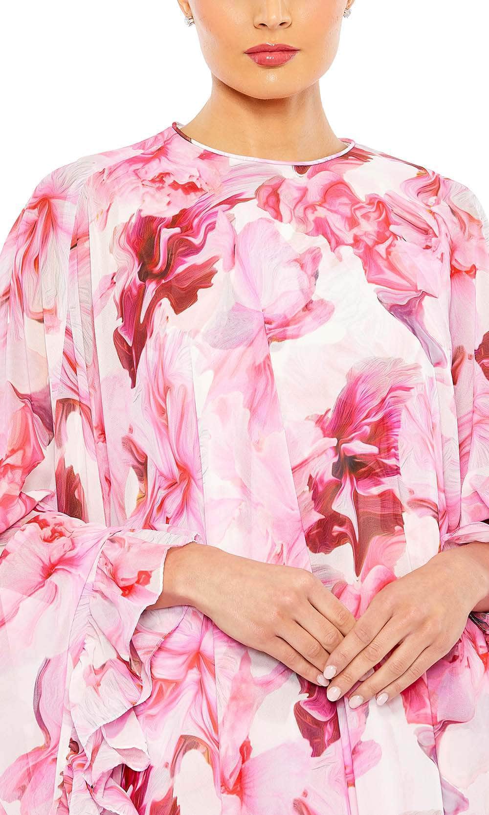 Ieena Duggal 56027 - Cape Sleeve Floral Printed Cocktail Dress Cocktail Dresses