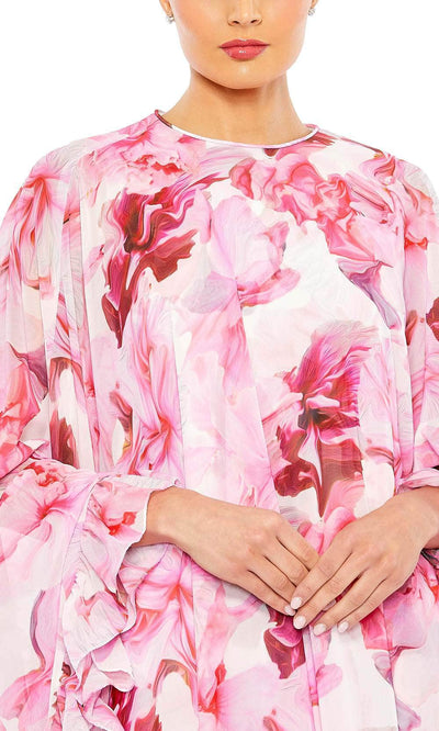 Ieena Duggal 56027 - Cape Sleeve Floral Printed Cocktail Dress Cocktail Dresses