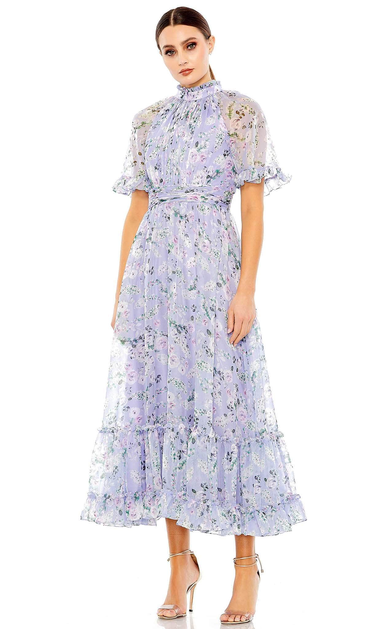 Ieena Duggal 68259 - High Neck Floral Print Evening Dress Evening Dresses 2 / Lilac Multi