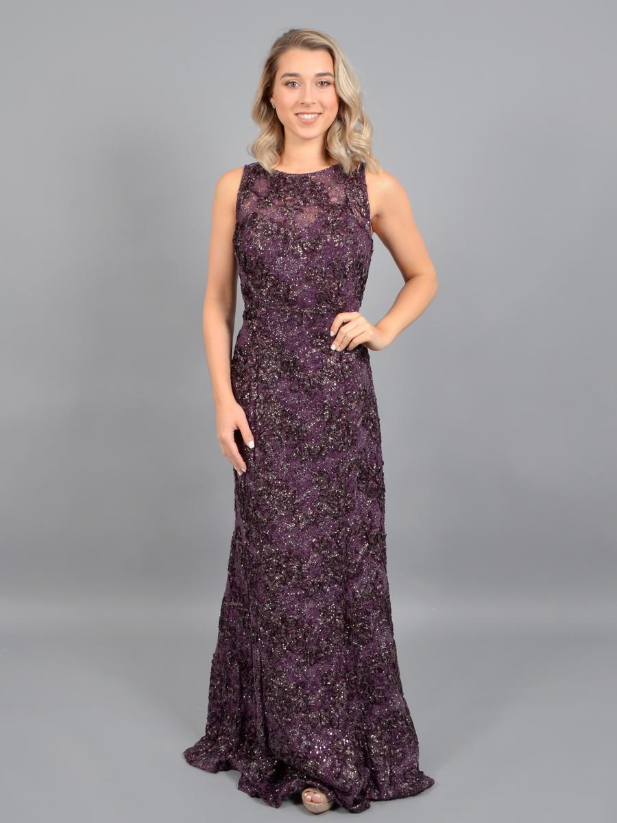 Ignite Evenings - IG119103 Glittery Lace Floral Evening Dress In Purple