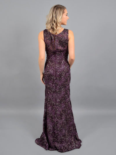 Ignite Evenings - IG119103 Glittery Lace Floral Evening Dress In Purple