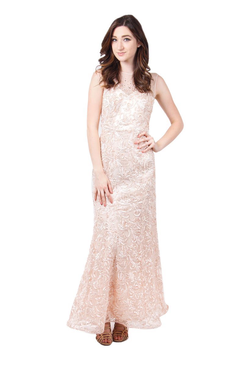 Ignite Evenings - 3530 Illusion Shoulders Embellished Trumpet Gown in Pink