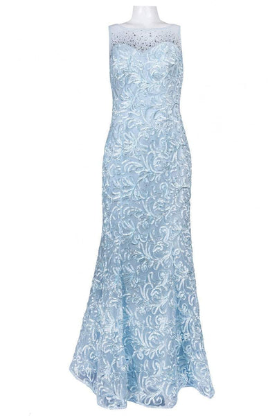 Ignite Evenings - 3530 Illusion Shoulders Embellished Trumpet Gown in Blue