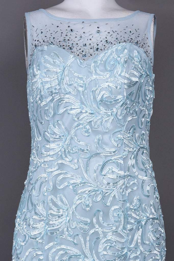 Ignite Evenings - Illusion Shoulders Embellished Trumpet Gown 3530 In Blue