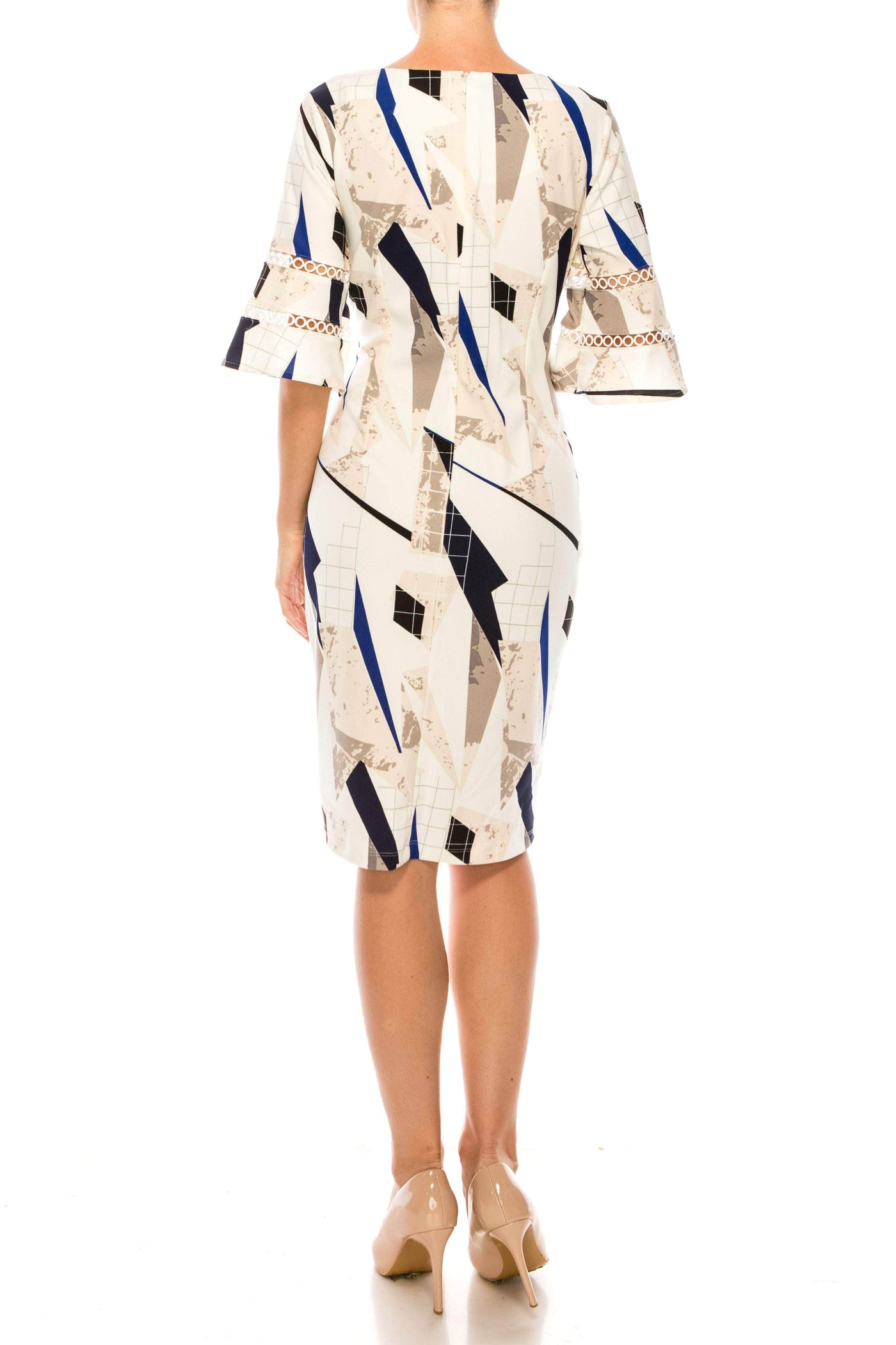 ILE Clothing SCP5901RE - Bell Sleeve Print Dress Special Occasion Dresses