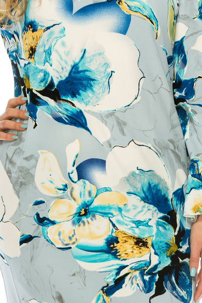 ILE Clothing - SCP1342 Sheath Floral Printed Dress In Blue