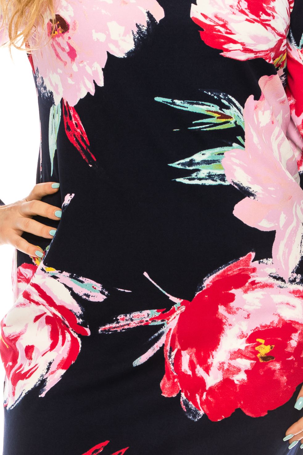 ILE Clothing - SCP1342 Sheath Floral Printed Dress In Blue and Pink