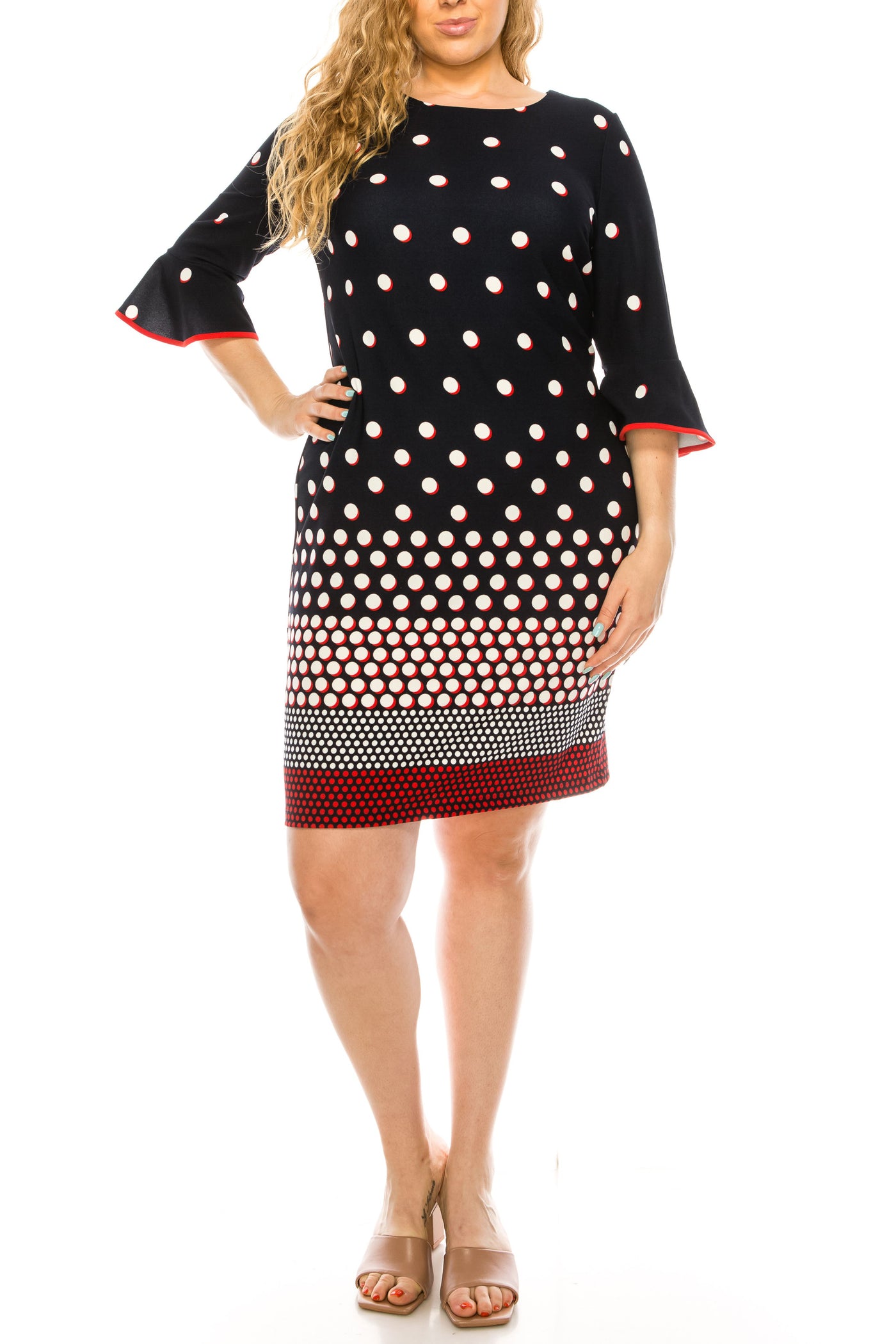 ILE Clothing - SCP223 Bateau Sheath Short Dress In Blue and Red
