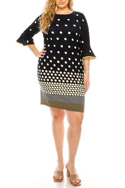 ILE Clothing - SCP223 Bateau Sheath Short Dress In Blue and Yellow
