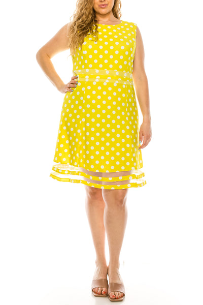 ILE Clothing - SCP5708 Bateau A-Line Knee-Length Dress In Yellow and White