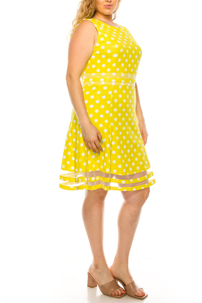 ILE Clothing - SCP5708 Bateau A-Line Knee-Length Dress In Yellow and White